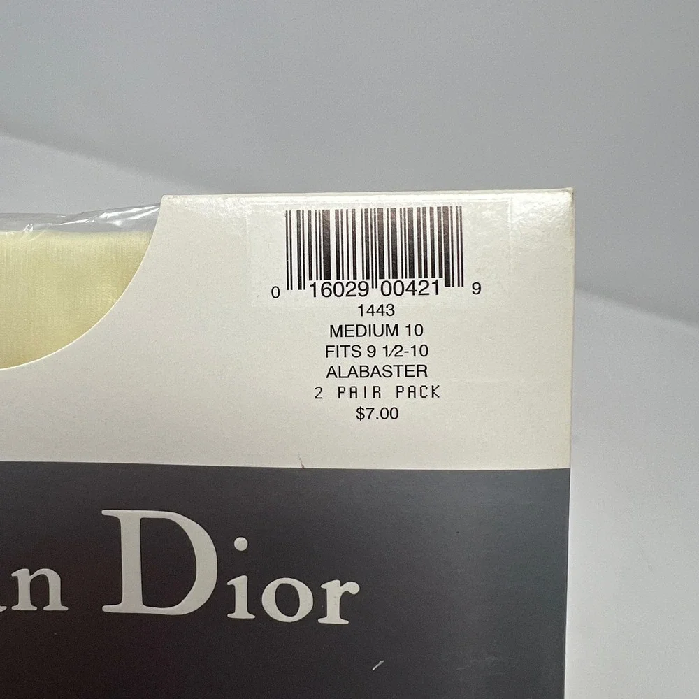 VTG Christian Dior 1443 Ultra Sheer Stockings Sandalfoot Alabaster M 10 NOS